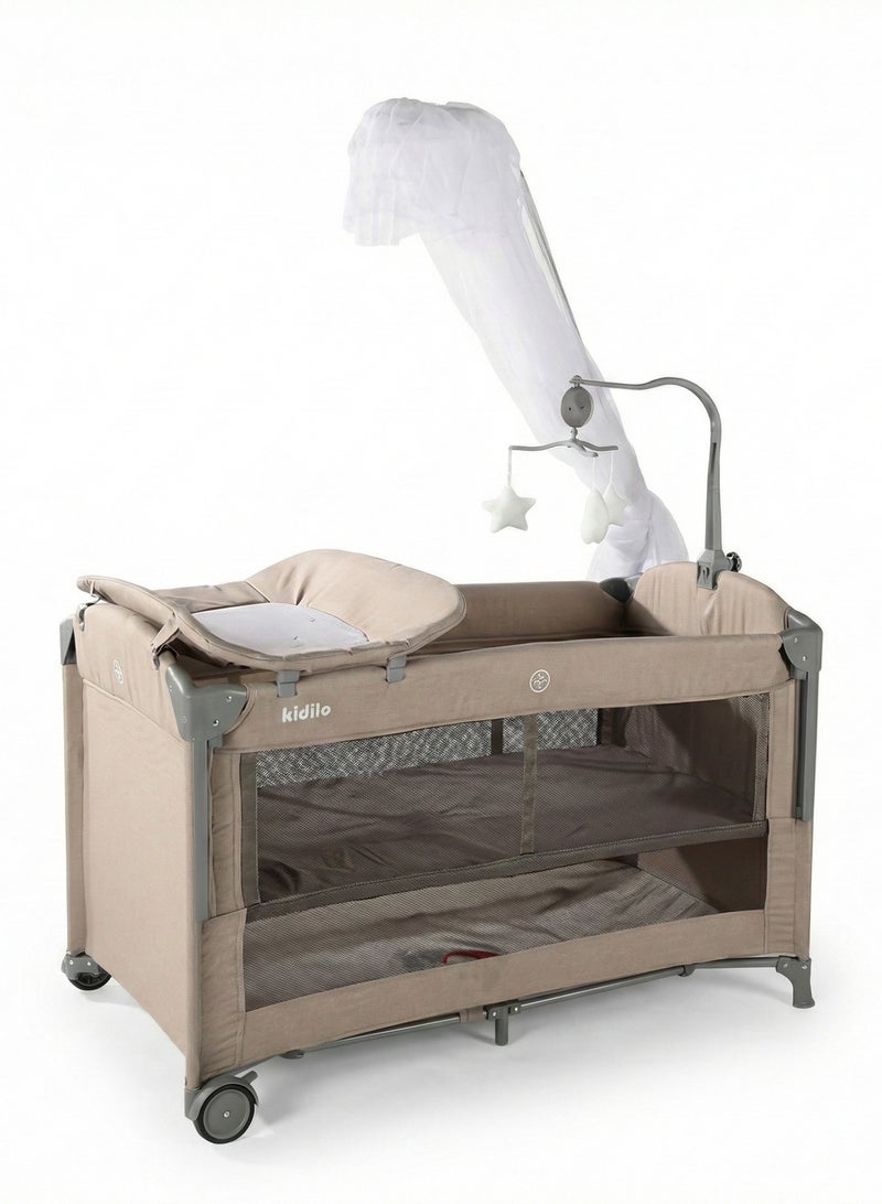 كيديليو سرير أطفال كيديلو المحمول مع خاصية الهزّ | قابل للطي بعجلات وجوانب شبكية - Image 1